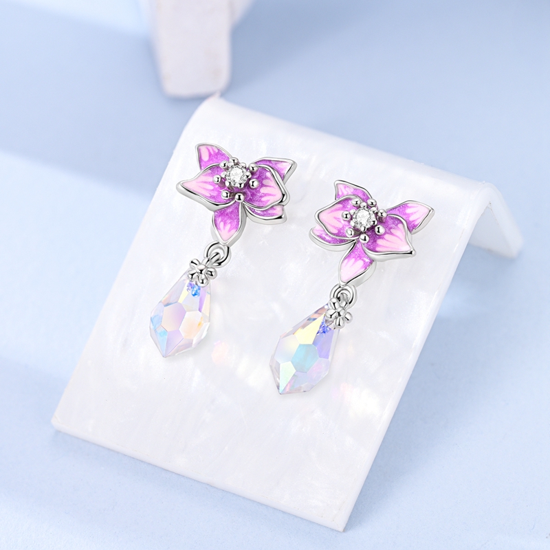 Exquisite Pink Synthetic Zirconia Iris Drop Earrings
